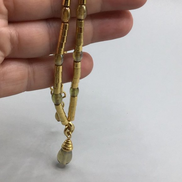 Signed MONET 1990s Gold Tone Necklace Strung On Chain Glass Bead Drop Shaped - Picture 7 of 14